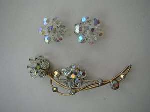 Vintage, Rare, Austrian Crystal Beaded Brooch and Clip Earrings  
