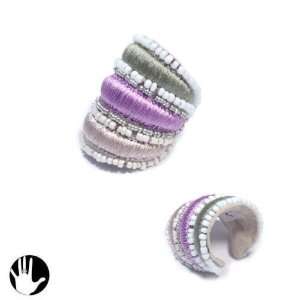   sg paris women ring ring adjustable multicolor pastel fabrics: Jewelry