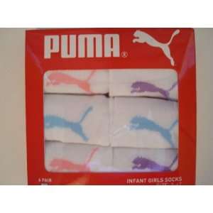   Puma Infant Toddler Baby Girls 6 Pair Runner Socks, Size 2   4T: Baby
