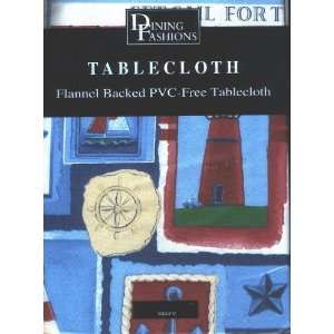 Vinyl Tablecloth with Flannel Back 52 X 52 Square Nautical Elements 