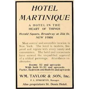  1907 Ad Hotel Martinique NY Wm. Taylor P. L. Pinkerton 