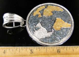 MENS WORLD GLOBE MEDALLION DIAMOND CROSS PENDANT 3.5CT  