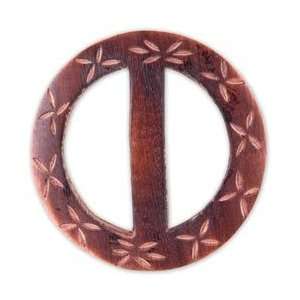 Vision Trims Handmade Wood Buckle Circle Carved Flowers 