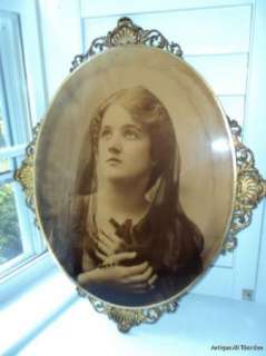 ANTIQUE Victorian Woman w/ ROSARY & Cross Glass Print  