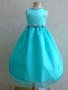 NEW AQUA BLUE FLOWER GIRL BRIDESMAID RECITAL DRESSES  