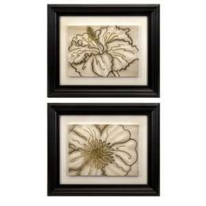  IMAX Contemporary Antiqued Line Drawn Flowers Framed In 