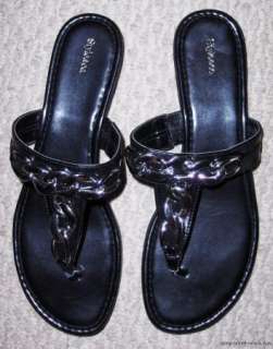 LOT 2 STYLE & CO NEW BLACK WHITE CHAIN THONG FLIP FLOP SANDALS WOMENS 