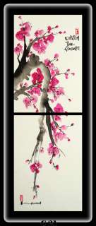 Oriental painting (Cherry blossoms) Set of 2 canvases  