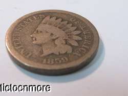 US 1859 INDIAN HEAD PENNY 1c ONE CENT COIN EARLY DATE CIVIL WAR ERA 