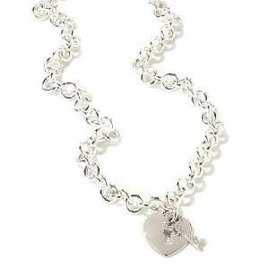  Sterling Silver 18 Diamond Accent Key & Heart Necklace 