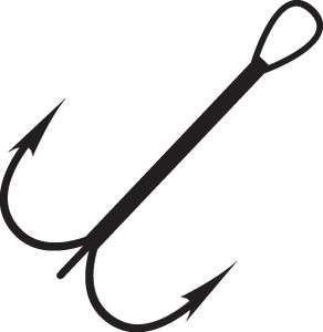 FISH HOOK ON FISHING STICKER/DECAL CHOOSE SIZE/COLOR  
