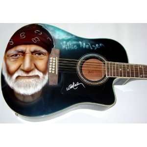    Willie Nelson Autographed Signed Airbrush Guitar: Toys & Games