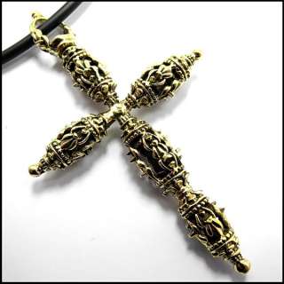 Primal Dorje Tribal Cross Gothic Brass Pendant Necklace  