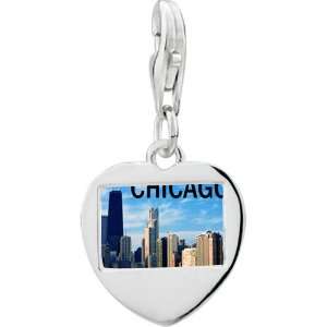   925 Sterling Silver Chicago Photo Heart Frame Charm: Pugster: Jewelry