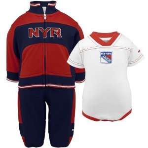   York Rangers Infant Navy Blue Red 3 Piece Creeper, Jacket & Pants Set