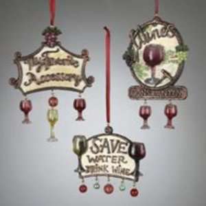  5 Wine Glass Plaque Dangle Ornament Case Pack 72   792098 