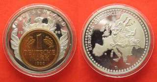 Medaille European currencies DEUTSCHLAND mit 1 DM 1990 Vergoldet 