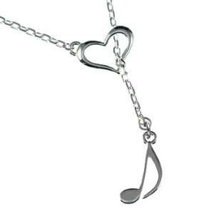   tlf   Silver Music Note   Silver Plated Open Heart Lariat Necklace