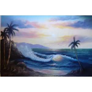   inch Coastal Art Oil Painting Hawaiian Beach in Sun