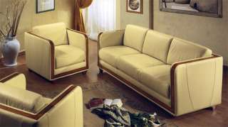 Sofa Couch Sessel Echtleder Beige Creme Garnitur Möbel Italien 