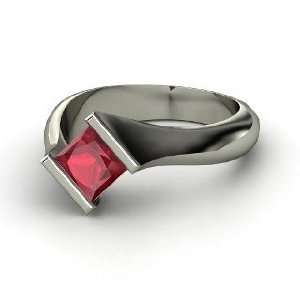 Slant Ring, Princess Ruby 14K White Gold Ring Jewelry