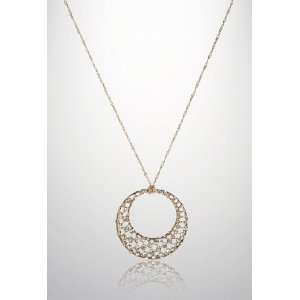  Avenue Plus Size Open Weave Circle Pendant Necklace, Gold 