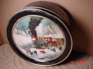 Vintage,Tin,Currier and Ives,Railroad,Snow Bound,Train  