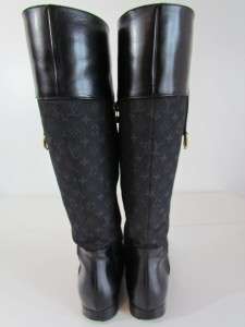 Womens Louis Vuitton Monogram Black Leather Knee High Boots 36 US 6 