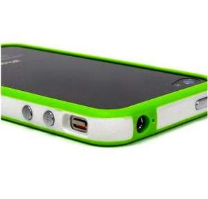 GREEN AND WHITE BUMPER CASE FOR IPHONE 4 4S, 2 X FREE SCREEN 