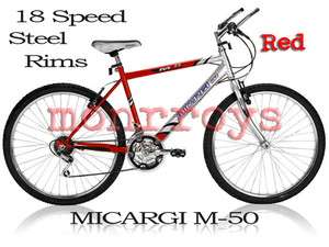 Micargi M50 Mens 18 Speed Steel Frame Off Road MTB Mountain Bike Red 