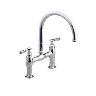   Deck Mounted Kitchen 2 Handle Mid Arc Bridge Faucet in Polished Chrome