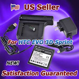   Battery+USB Wall Sync Cradle Dock Charger Dual for HTC EVO 3D Sprint