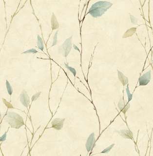 BLUE LEAVES ON BROWN BRANCHES ON CREAM WALLPAPER SG51502  