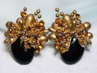 XL Vntg NICOLE MINTZES Rhinestone Glass Earrings  