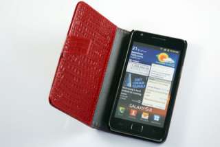 Samsung Galaxy i9100 S2 Krokodil Leder Tasche Hülle Rot  