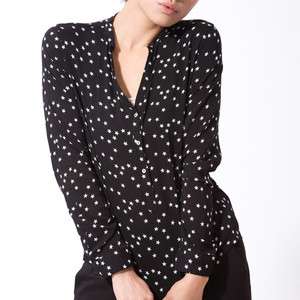 New Womens Clothing Black Star Print Casual Top Shirt Blouse  