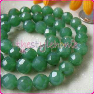 8mm Natural Faceted Green Jade Round Gems Beads 15 Inch  