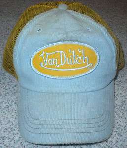 Vintage LT BLUE Corduroy VON DUTCH TRUCKER HAT Cap MESH  