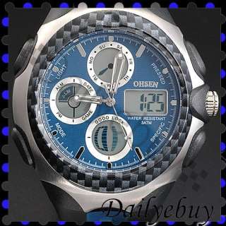 Blue 3 Dials OHSEN Mens Sports Digital Wrist Watch New  