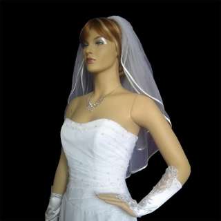 White Bridal Wedding Veil 2T ELBOW SATIN,#9201w 2  