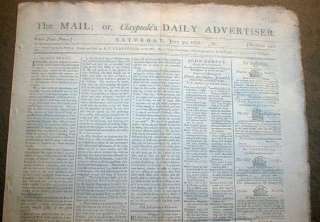 1792 newspaper w ESSAY on the SLAVE TRADE + Kentucky  