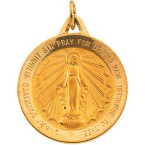 14KY GOLD MIRACULOUS MEDAL ROUND SAINT PENDANT ALL SIZE  