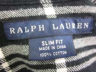 RALPH LAUREN Black White Plaid Collared Shirt Sz 8  