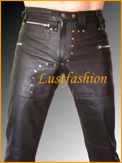 Designer Lederhose schwarz, Männer schwarze Lederjeans NEU leather 