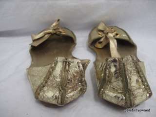 Miu Miu Gold Foil Leather Lace Up Peep Toe Flats 37.5  