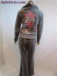   Couture Grey Velour Tracksuit Hoodie & Pants Set Size Large  