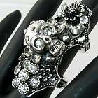 Silver Clear Crystal Joint SKULL KNUCKLE ARMOR Ring 7 8
