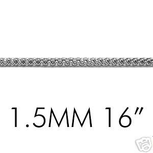 Sterling Silver RHODIUM POPCORN chain necklace 1.5mm  