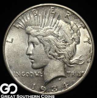 1934 S Peace Silver Dollar AU ** KEY DATE DOLLAR  