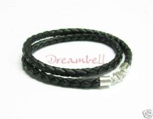 Sterling Silver Black Braided leather 4mm necklace 16  